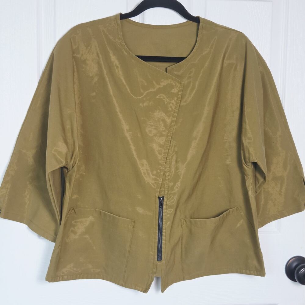 Babette SF Jacket XL Green Lagenlook Iridescent Zipped Cropped Boxy Artsy USA